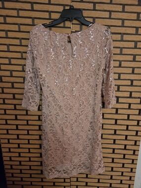 AUW Rose Taupe Sequin Lace Midi Dress